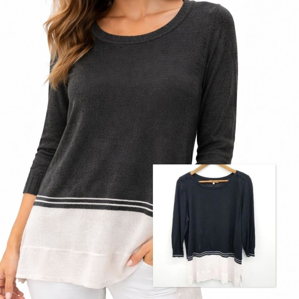 Madewell Sweater Linen‎ Colorblock Lightweight Knit Top Gray L